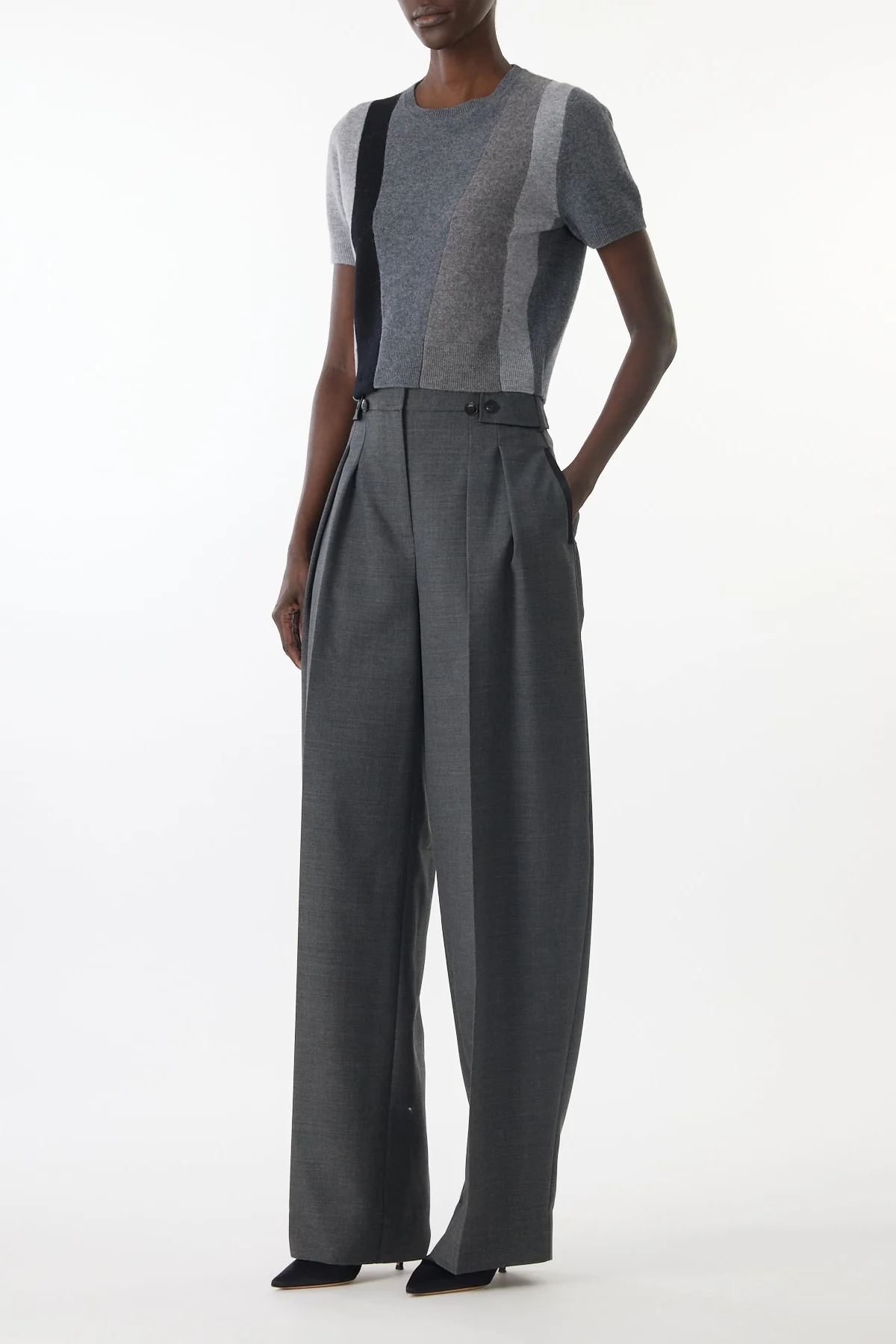 ASYMMETRICAL PANELLED SHORT SLEEVE WOOL SWEATER - Image 2