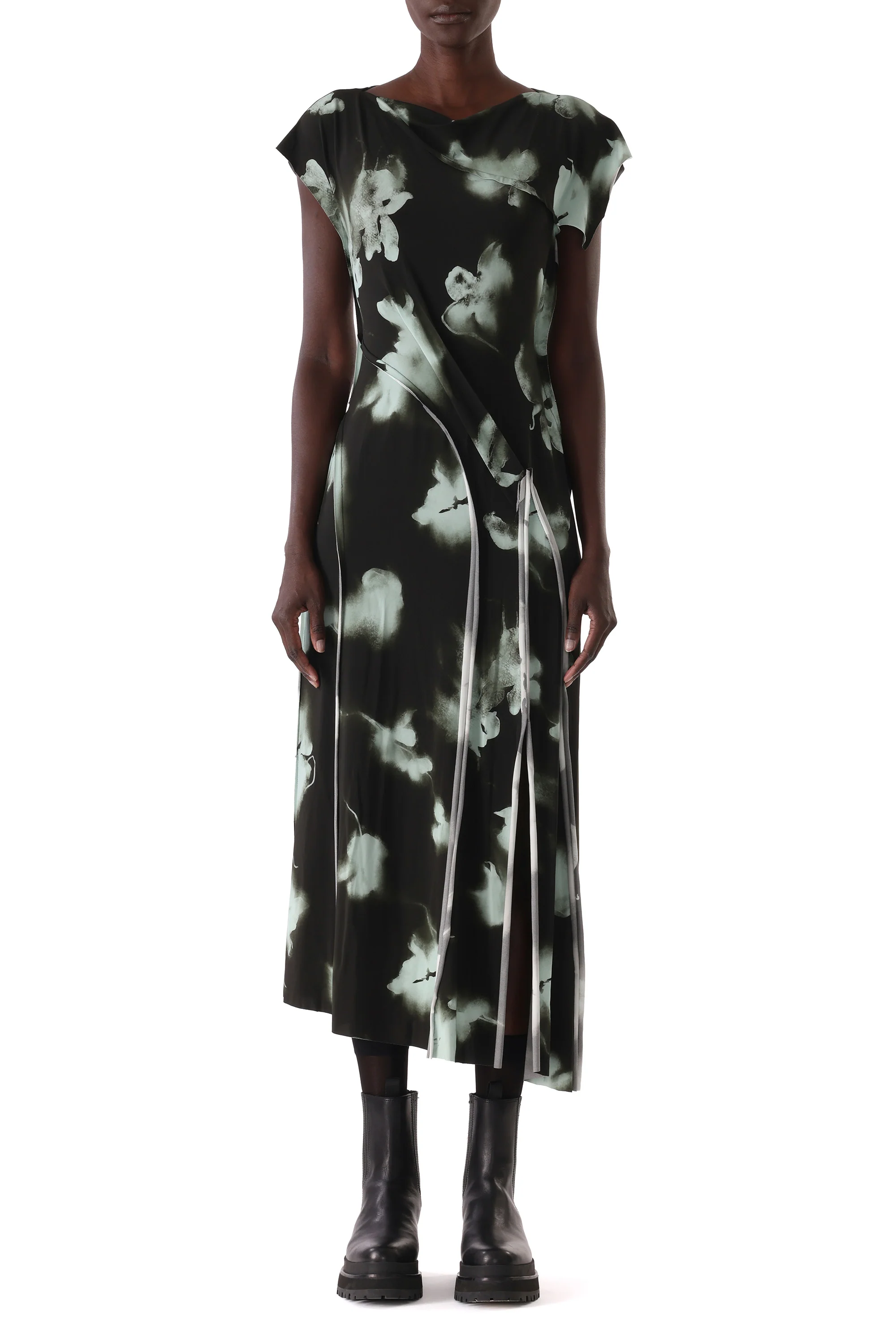 BLURRED FLORAL DRAPED JERSEY DRESS - Image 4