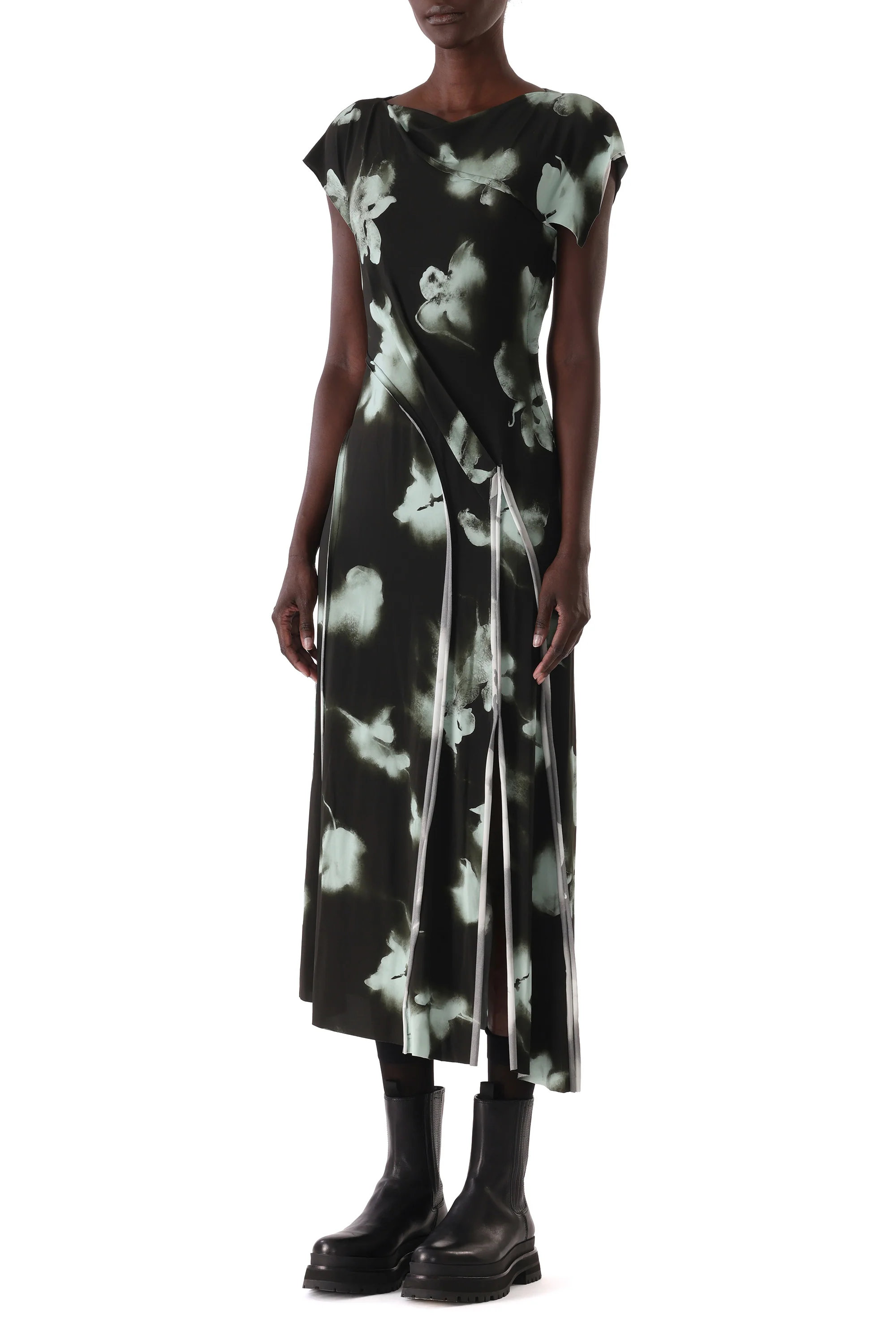 BLURRED FLORAL DRAPED JERSEY DRESS - Image 5