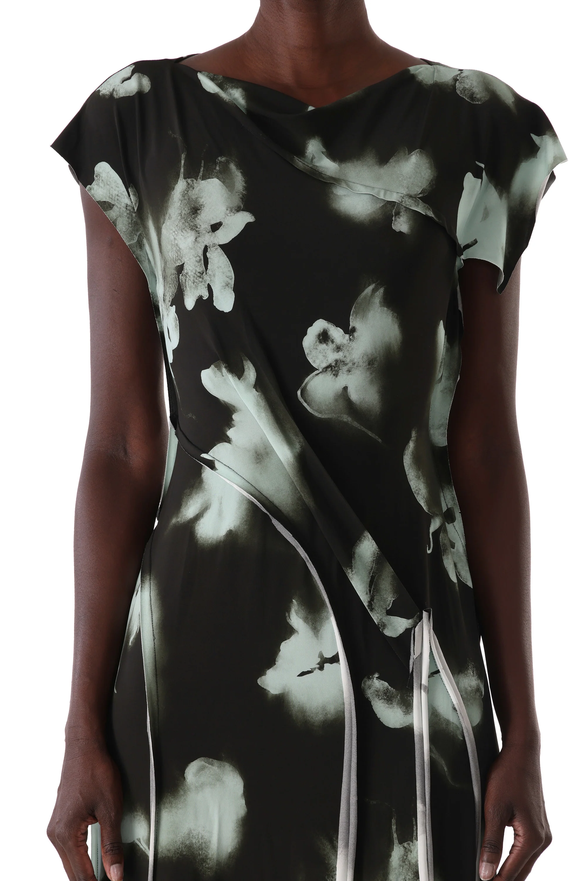 BLURRED FLORAL DRAPED JERSEY DRESS - Image 7