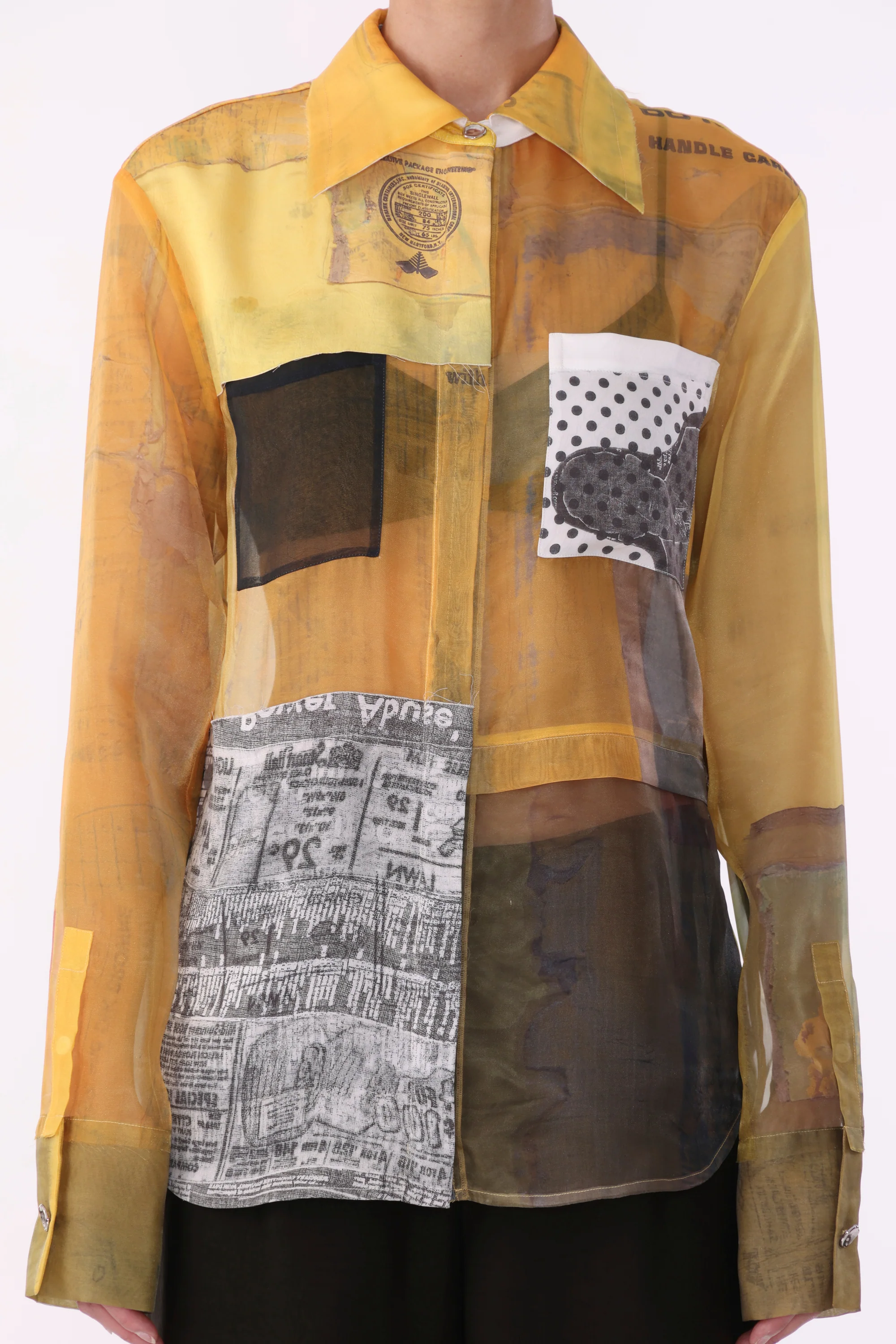 COLLAGE LONG SLEEVE ORGANZA SHIRT WITH SULPHUR BANK ARTWORK BY ROBERT RAUSCHENBERG - Image 2