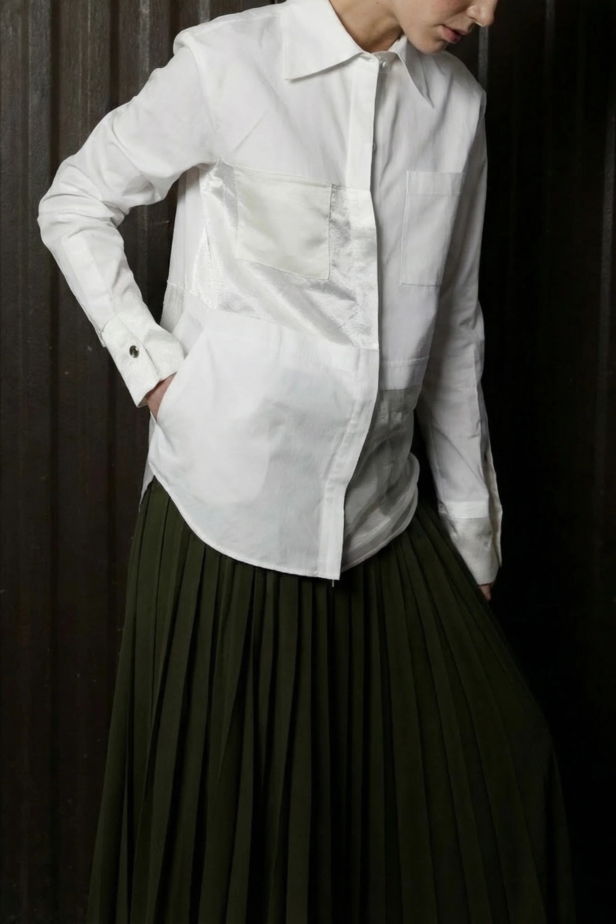 COLLAGE LONG SLEEVE ZIP-UP COTTON SHIRT