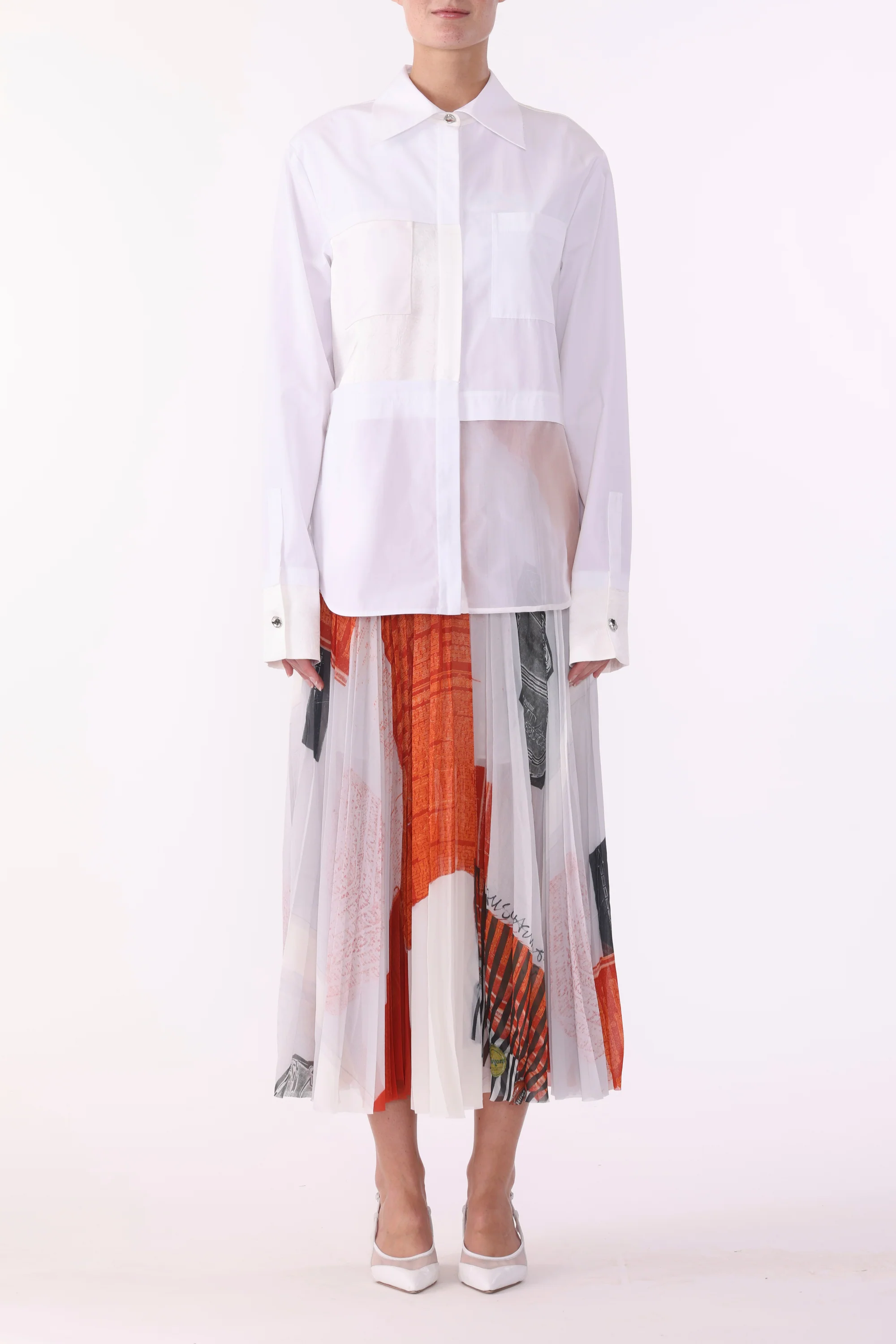 COLLAGE LONG SLEEVE ZIP-UP COTTON SHIRT - Image 2