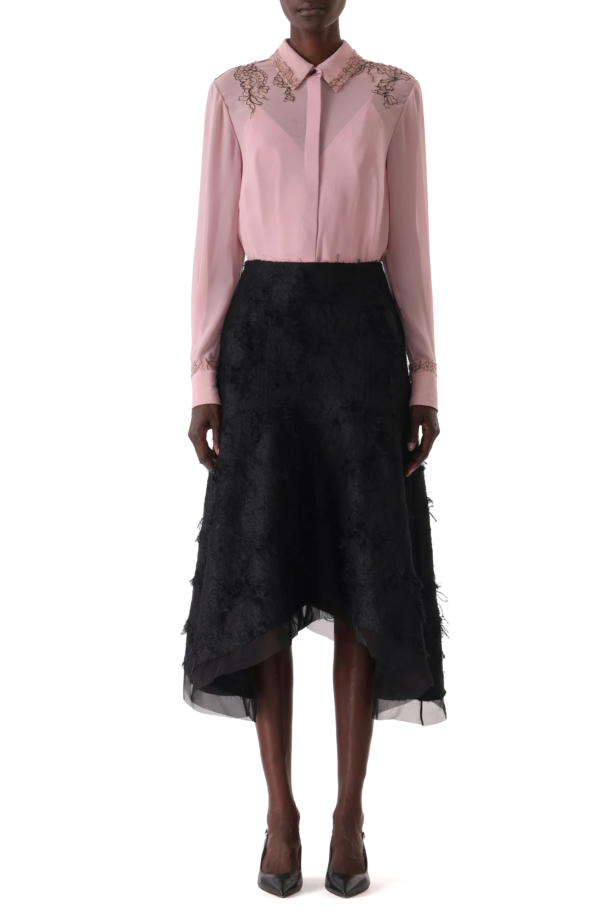 CREPE CHIFFON BUTTON-UP SHIRT WITH LACE - Image 3