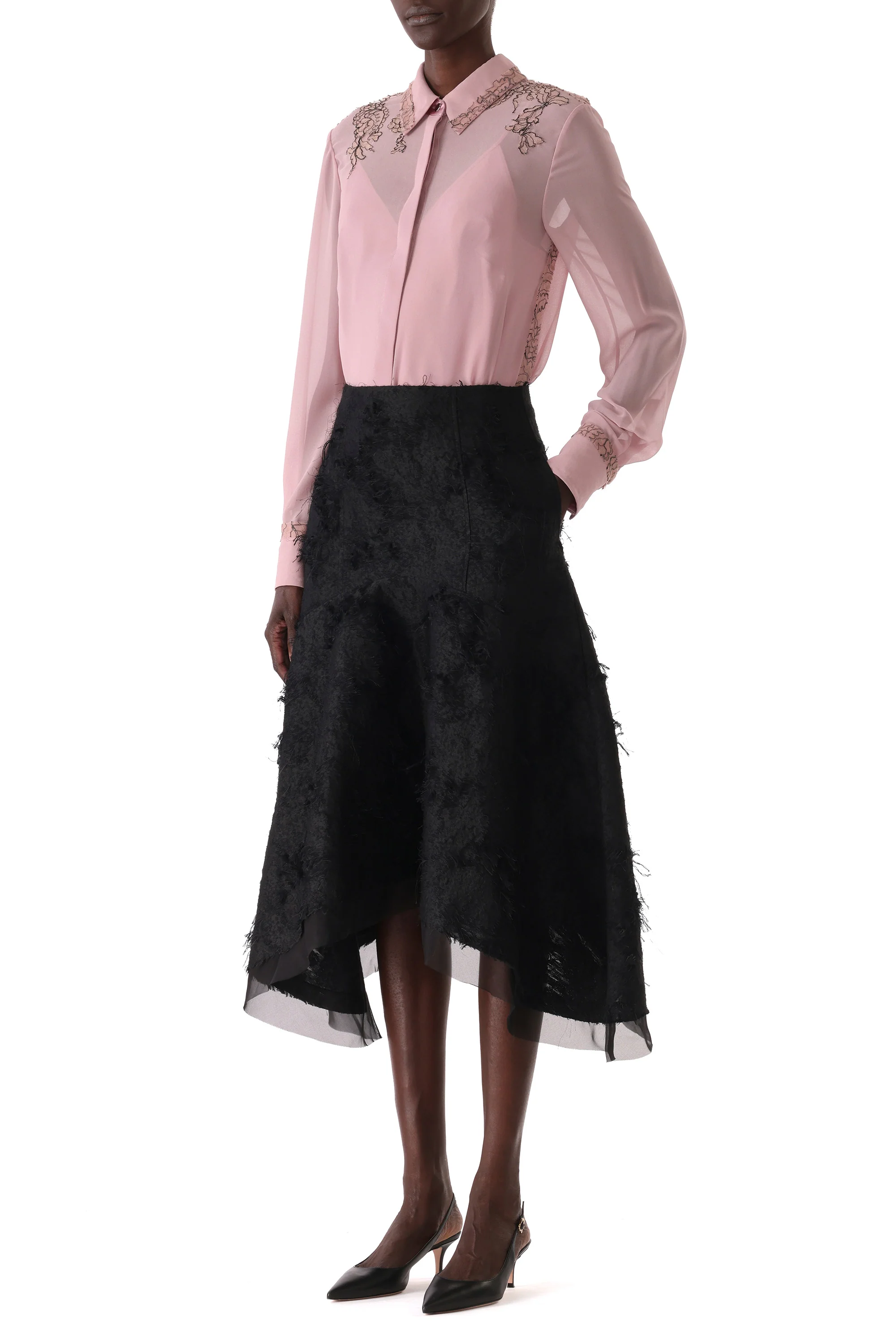 CREPE CHIFFON BUTTON-UP SHIRT WITH LACE - Image 5