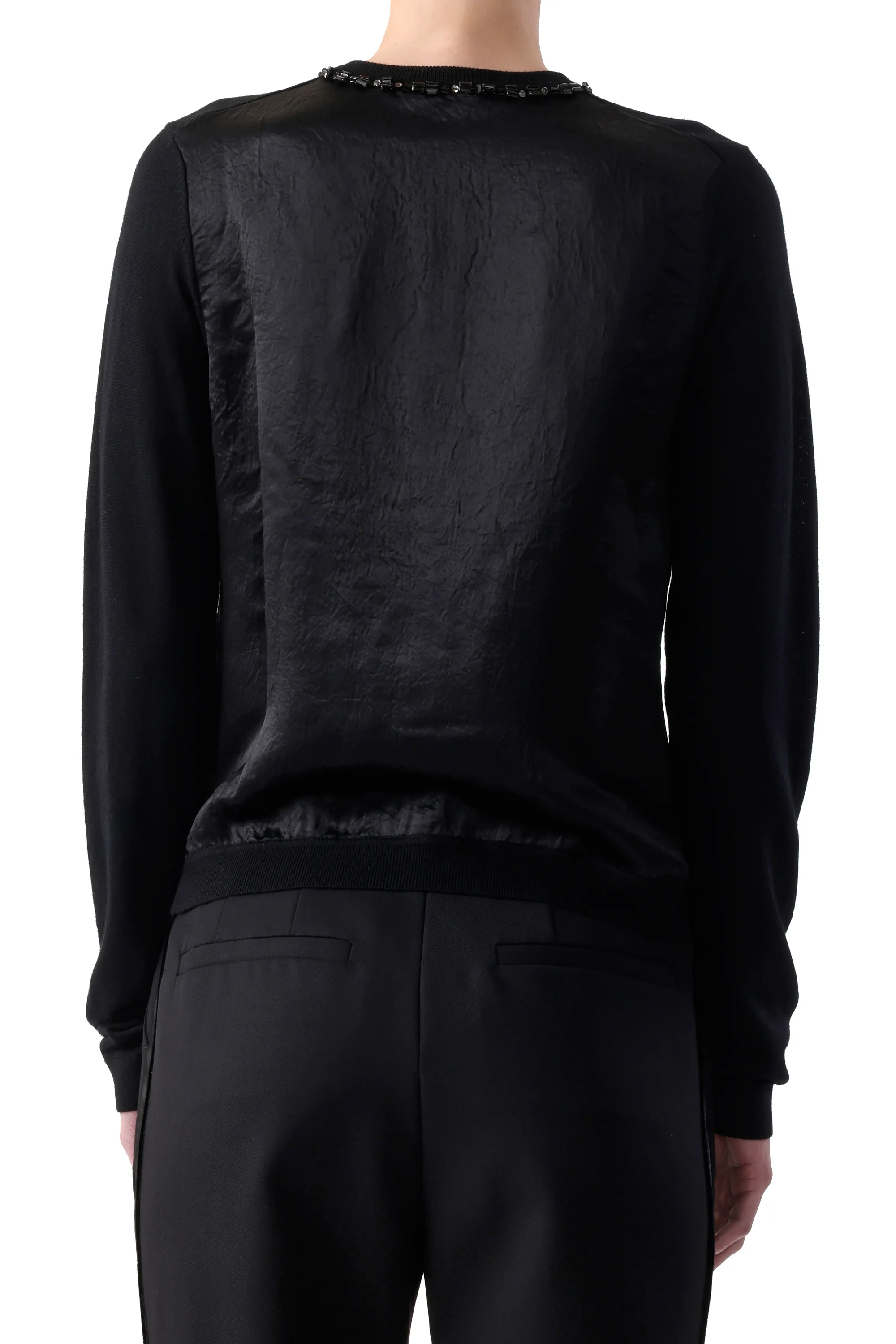 EMBROIDERED MERINO KNIT CARDIGAN WITH WASHED SATIN - Image 5