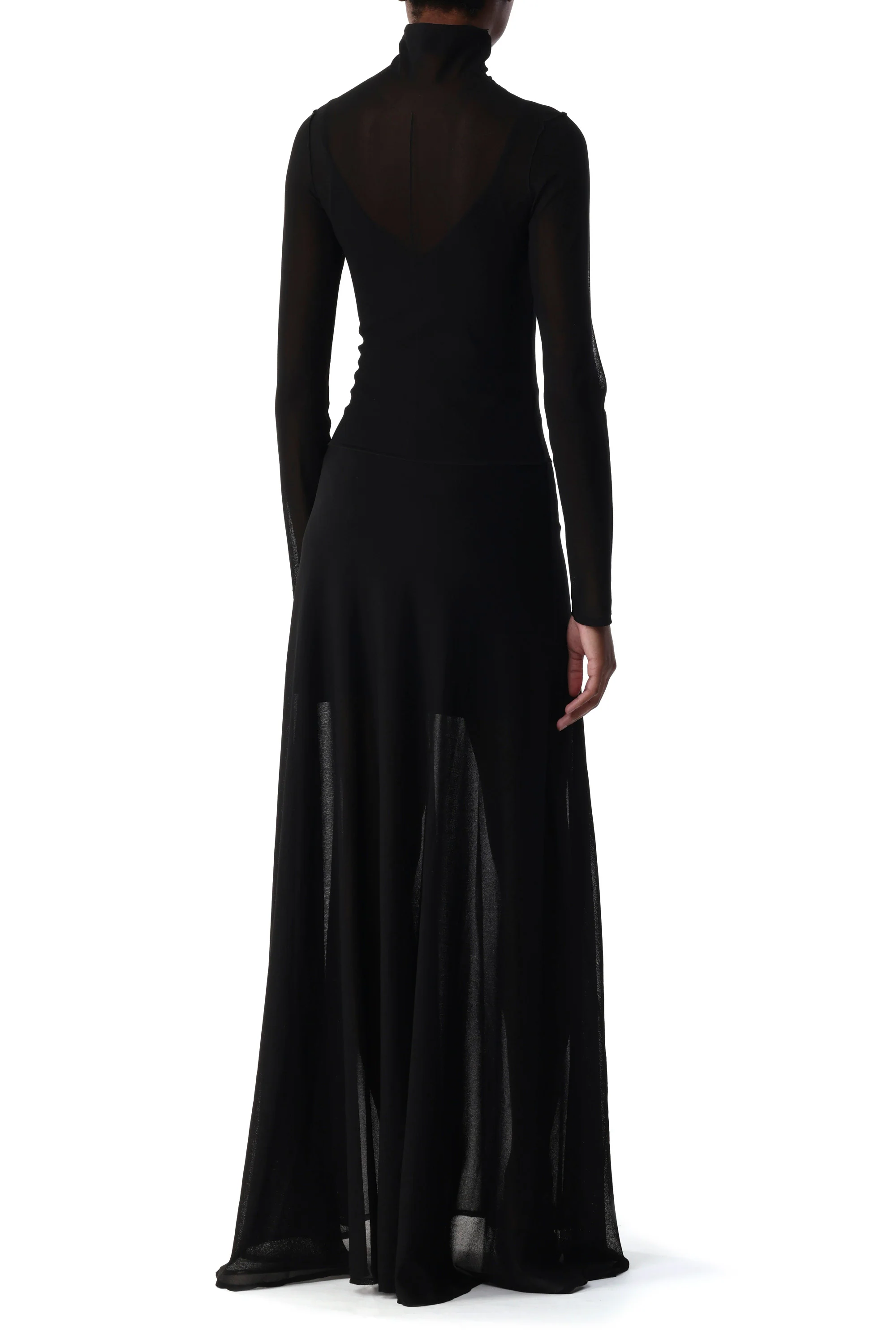 HIGH TURTLENECK LONG SLEEVE KNIT DRESS WITH V-NECK - Image 3