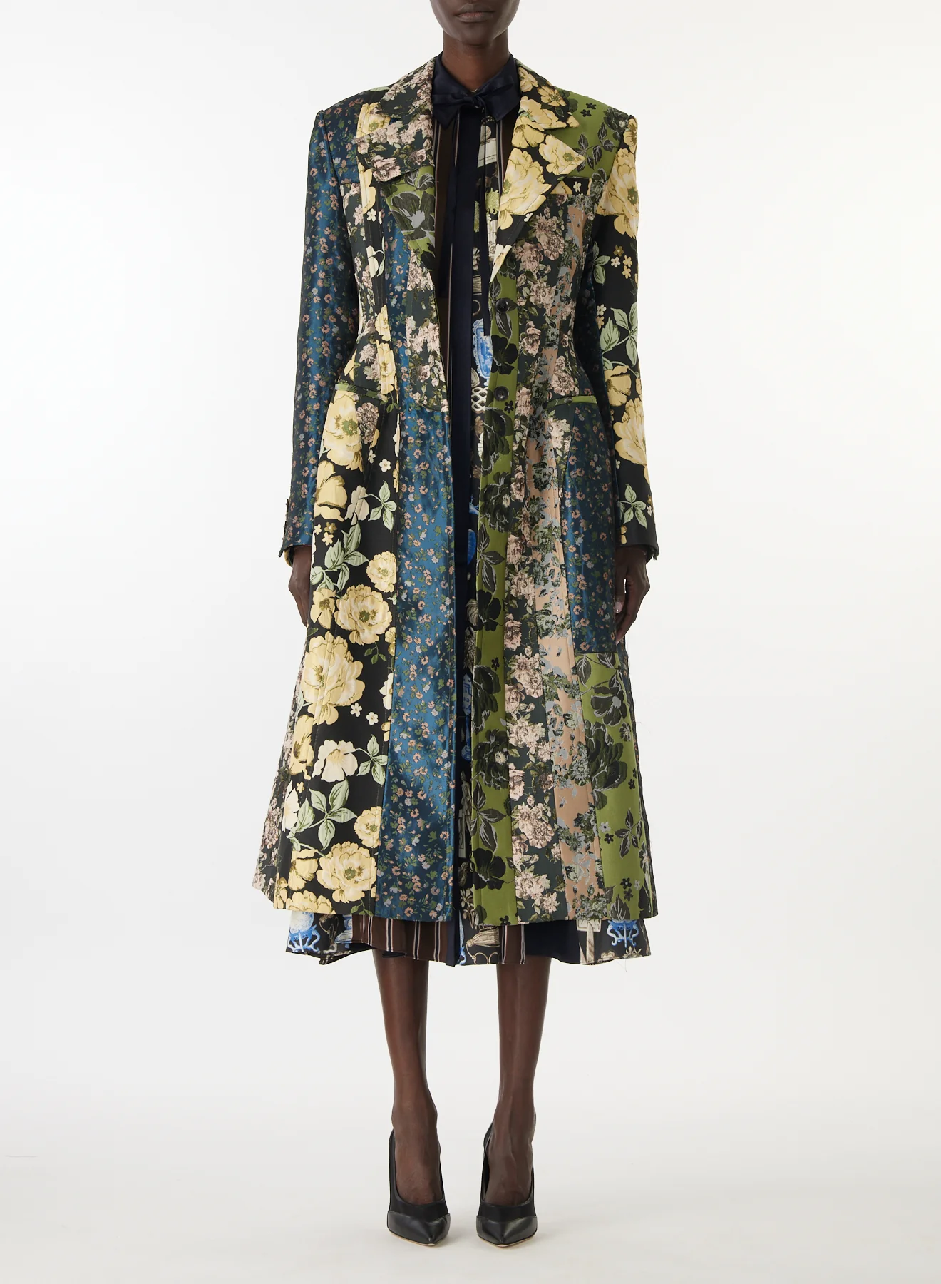 MIXED FLORAL JACQUARD PANELED COAT - Image 3