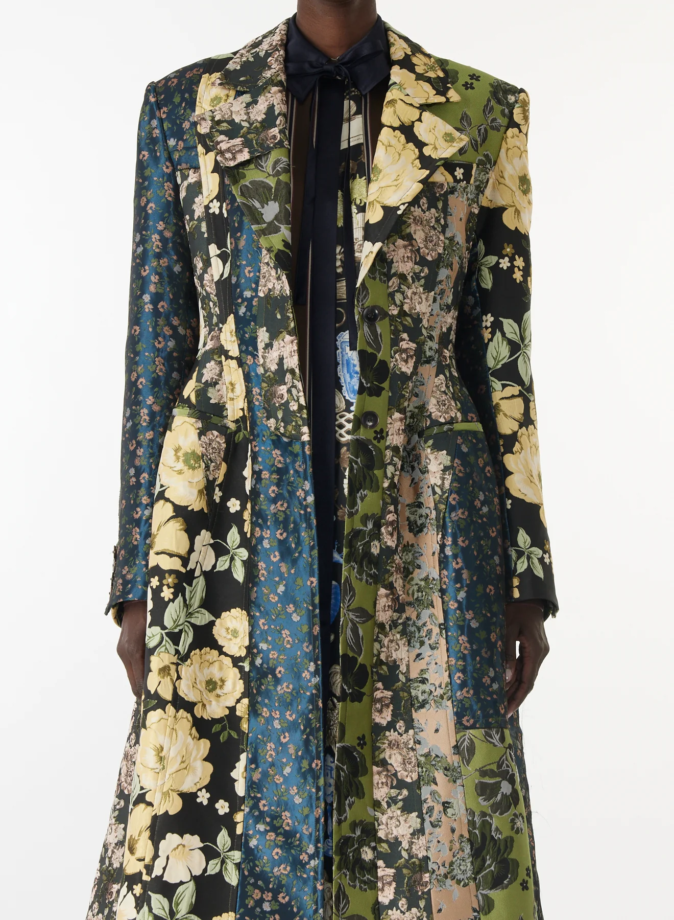 MIXED FLORAL JACQUARD PANELED COAT - Image 4