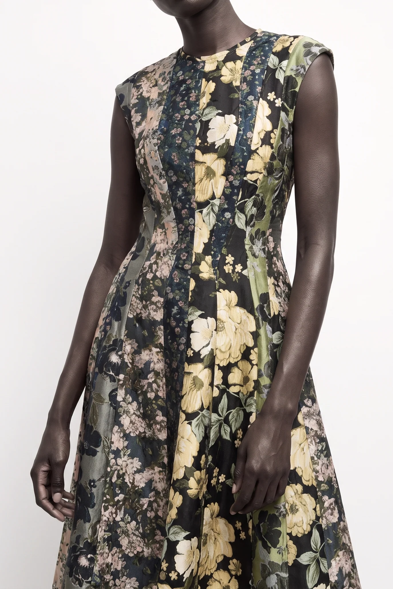MIXED FLORAL JACQUARD PANELED MIDI DRESS - Image 2