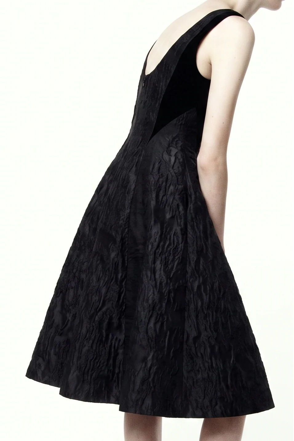 MIXED MEDIA LOW BACK MIDI DRESS