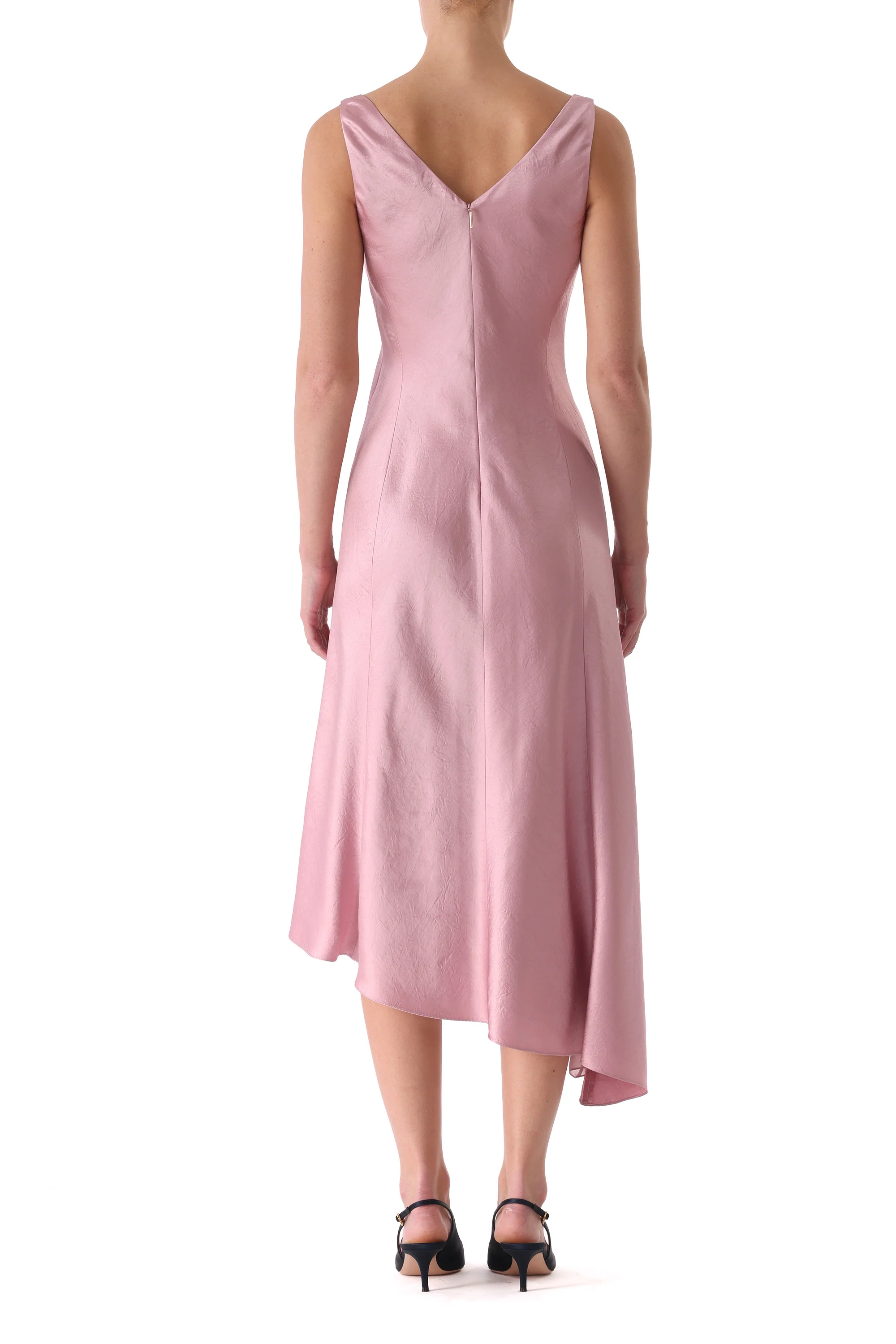 PLUNGING COWL WASHED TWILL BIAS FLARED MIDI DRESS - Image 3