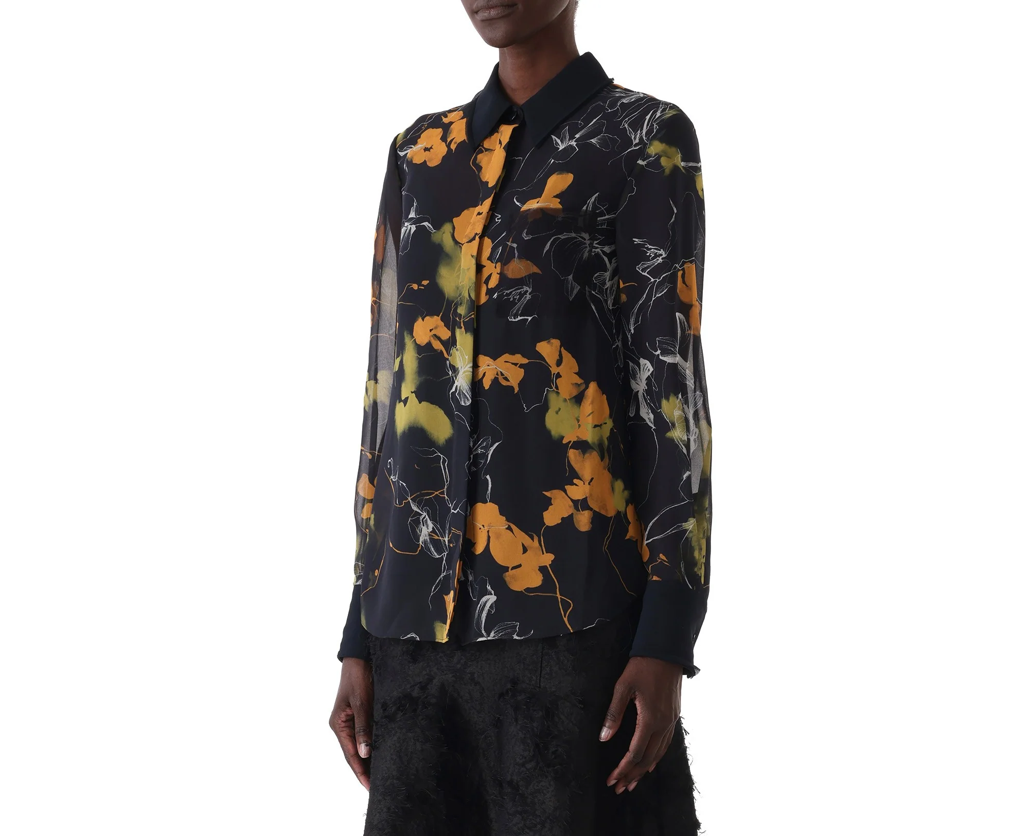 SHADOW FLORAL CREPE CHIFFON BUTTON-UP SHIRT - Image 3