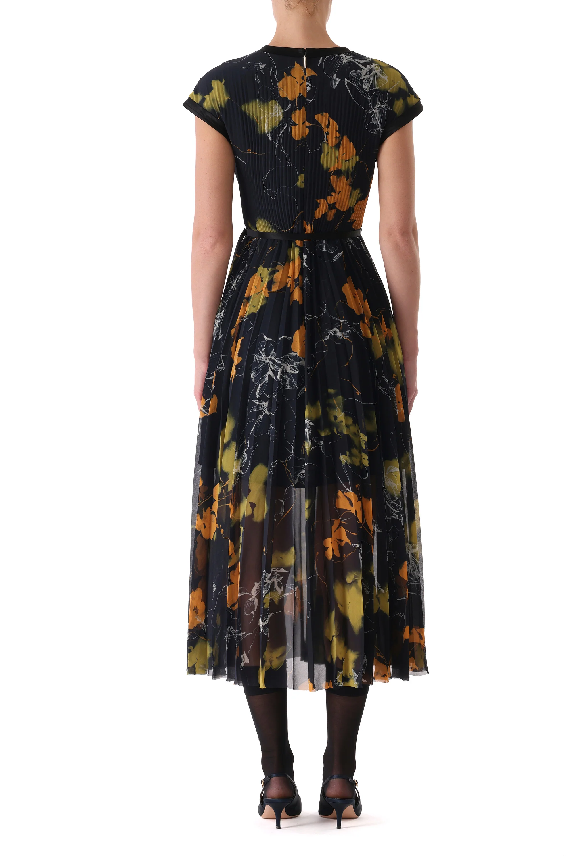 SHADOW FLORAL CREPE CHIFFON PLEATED MIDI DRESS - Image 5
