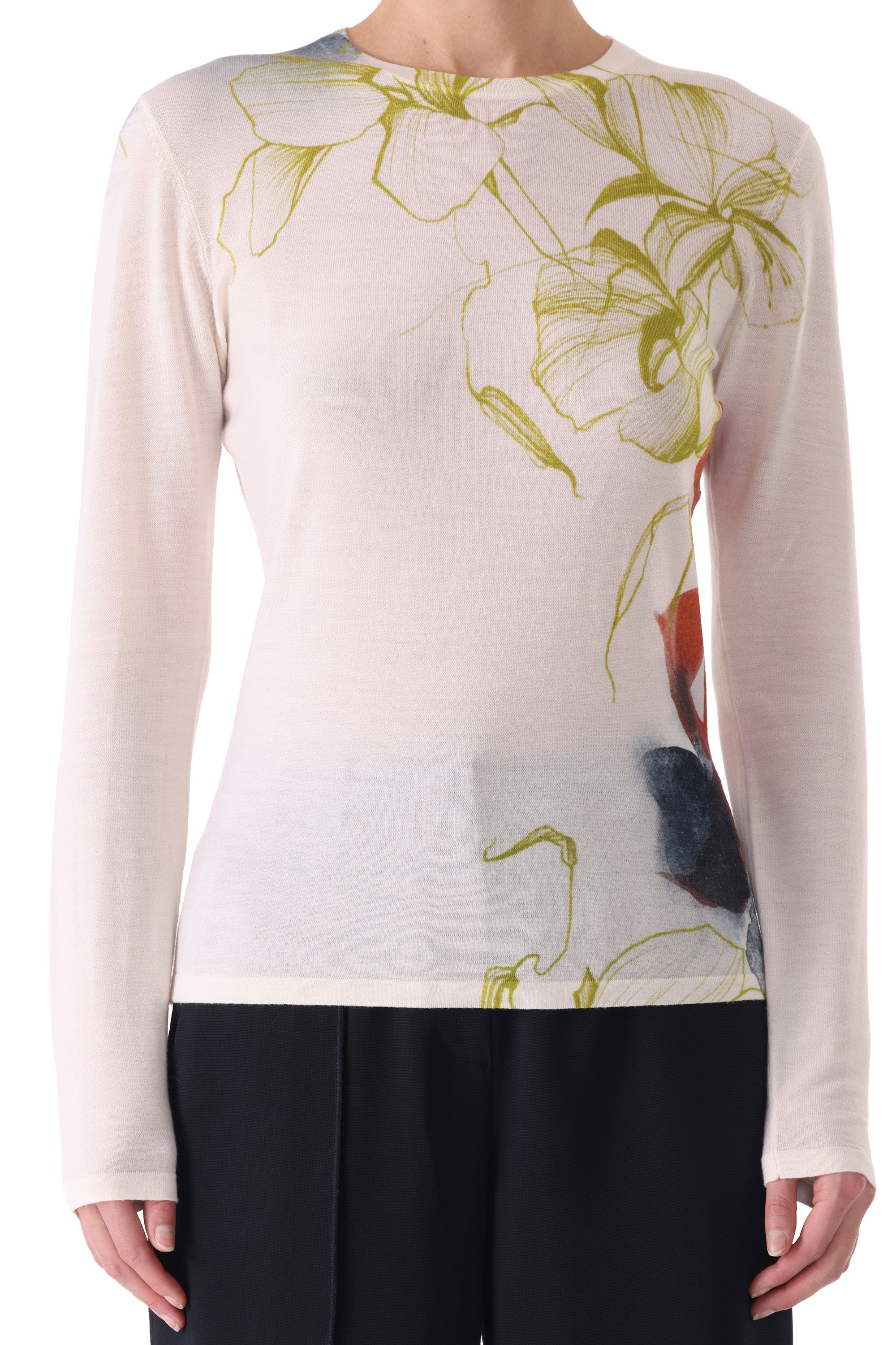 SHADOW FLORAL MERINO WOOL CREW NECK SWEATER - Image 3
