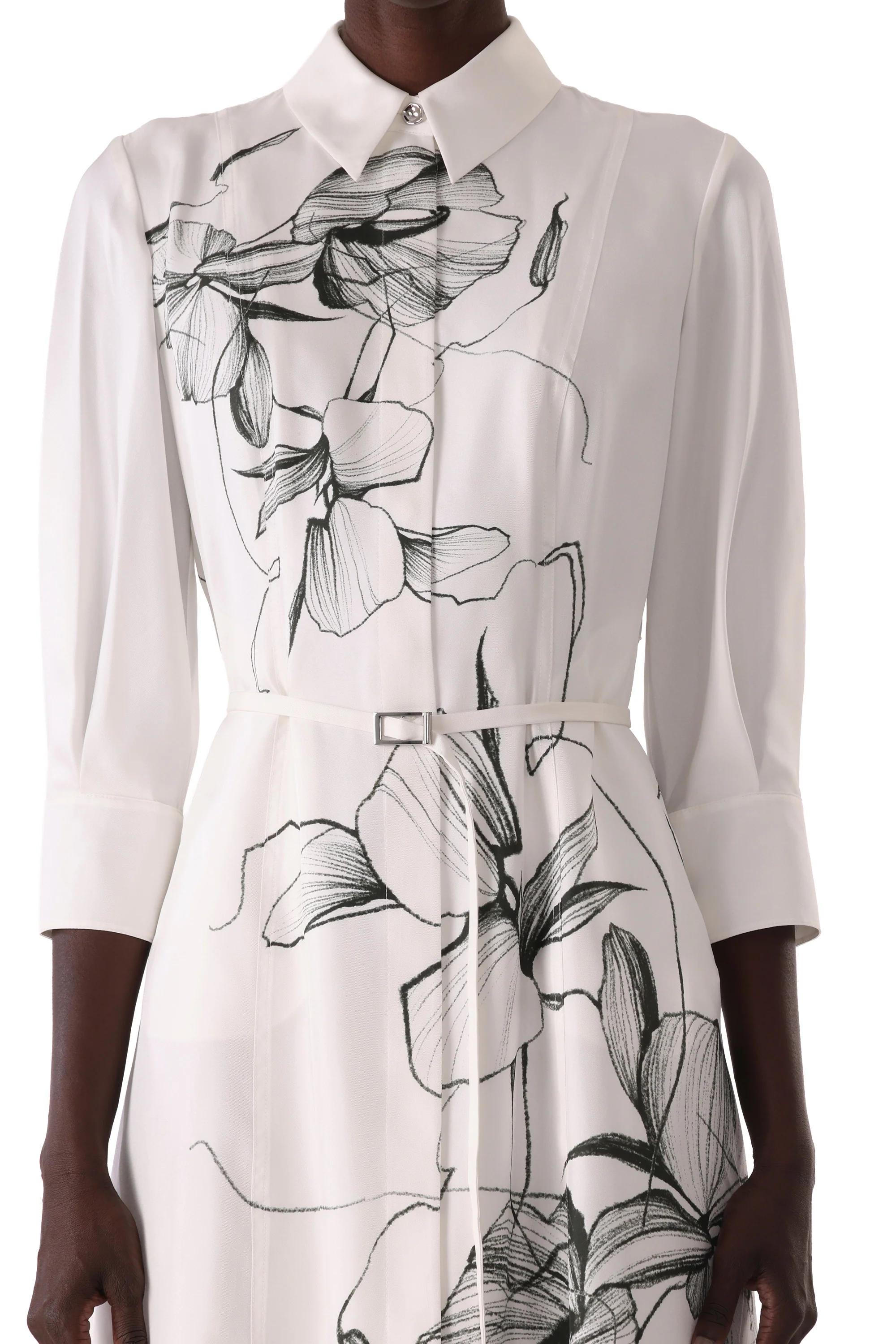SHADOW FLORAL SILK TWILL SHIRT DRESS - Image 7