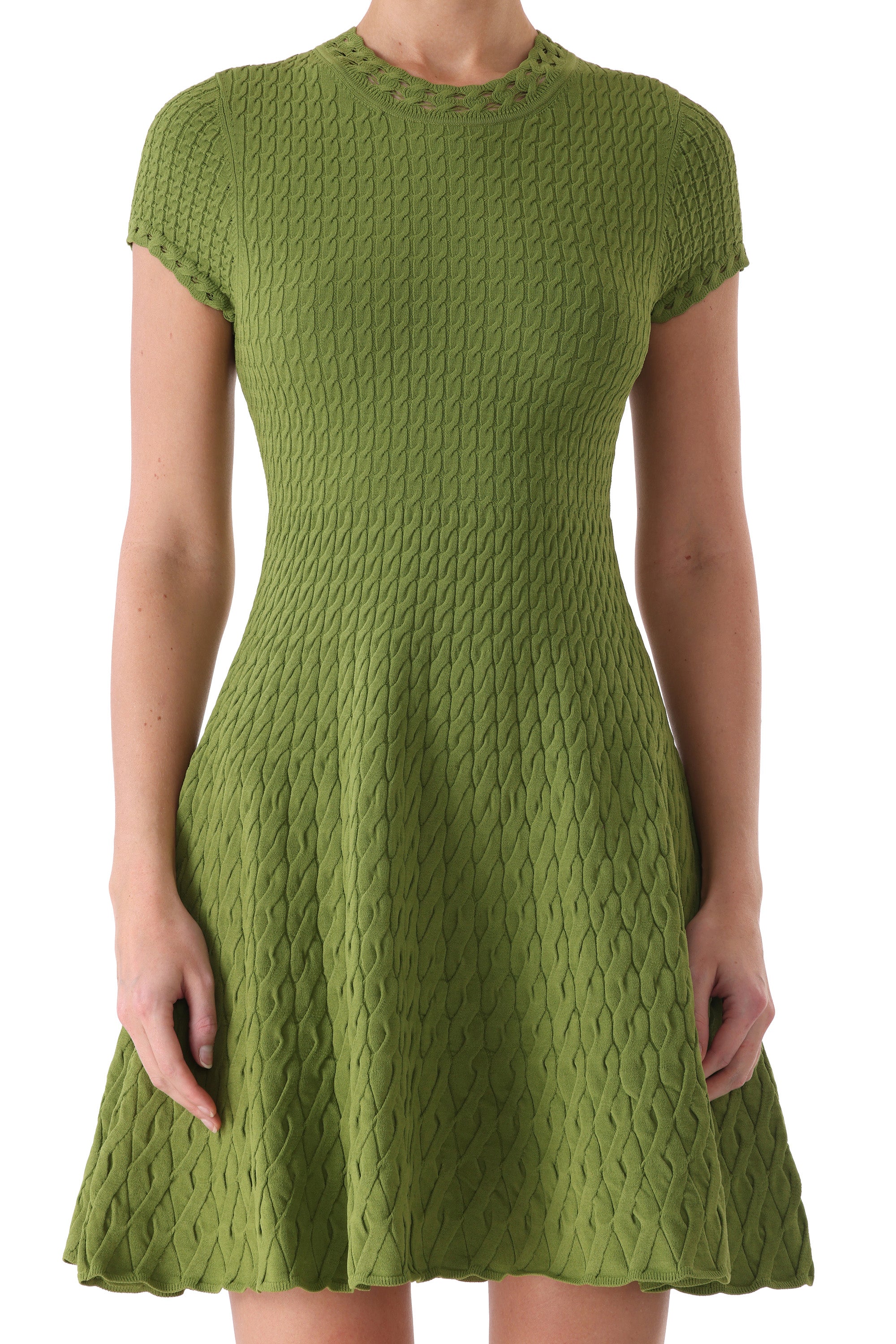 SHORT SLEEVE CABLE KNIT FIT AND FLARE DRESS - Image 3