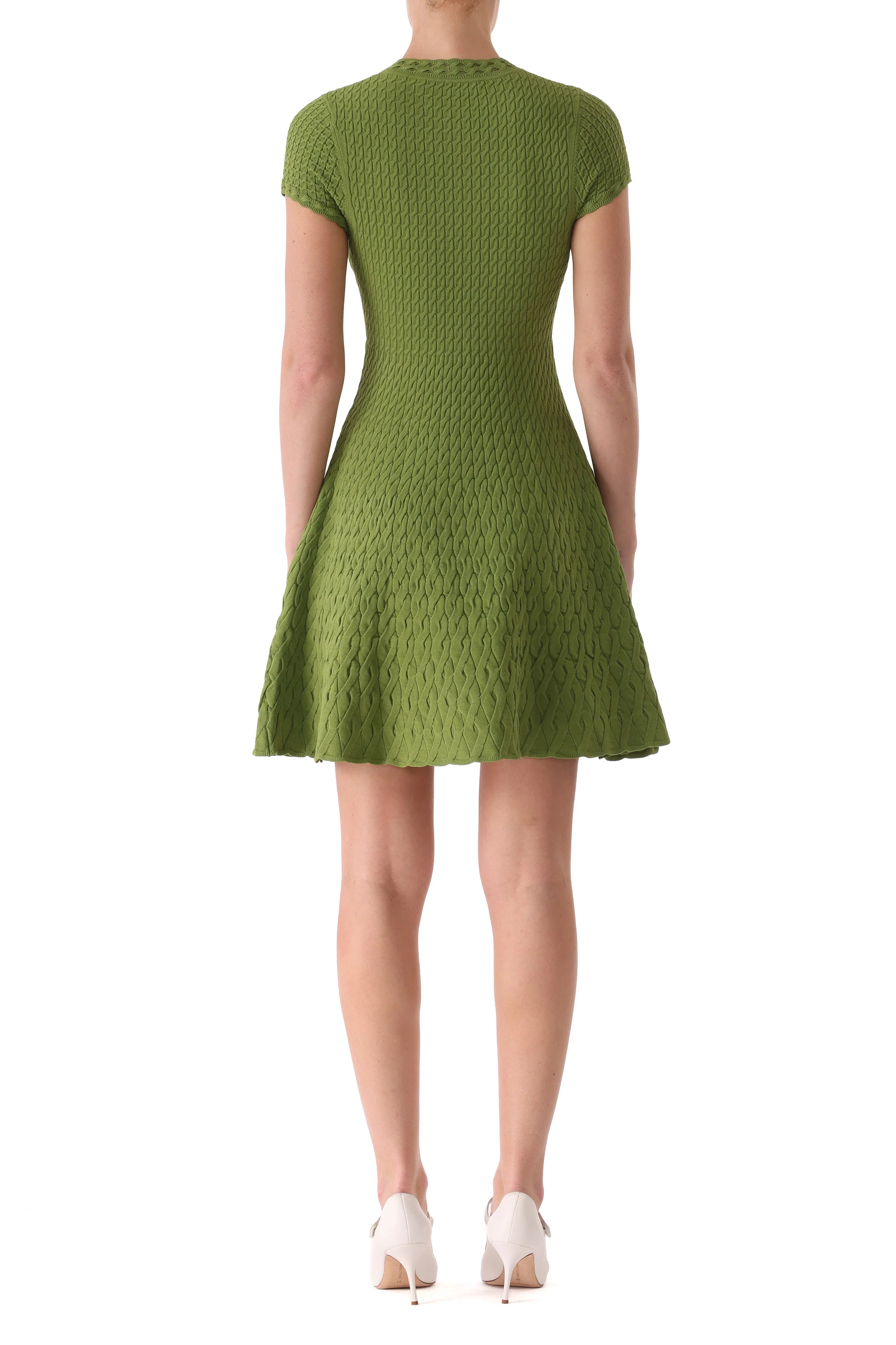 SHORT SLEEVE CABLE KNIT FIT AND FLARE DRESS - Image 5