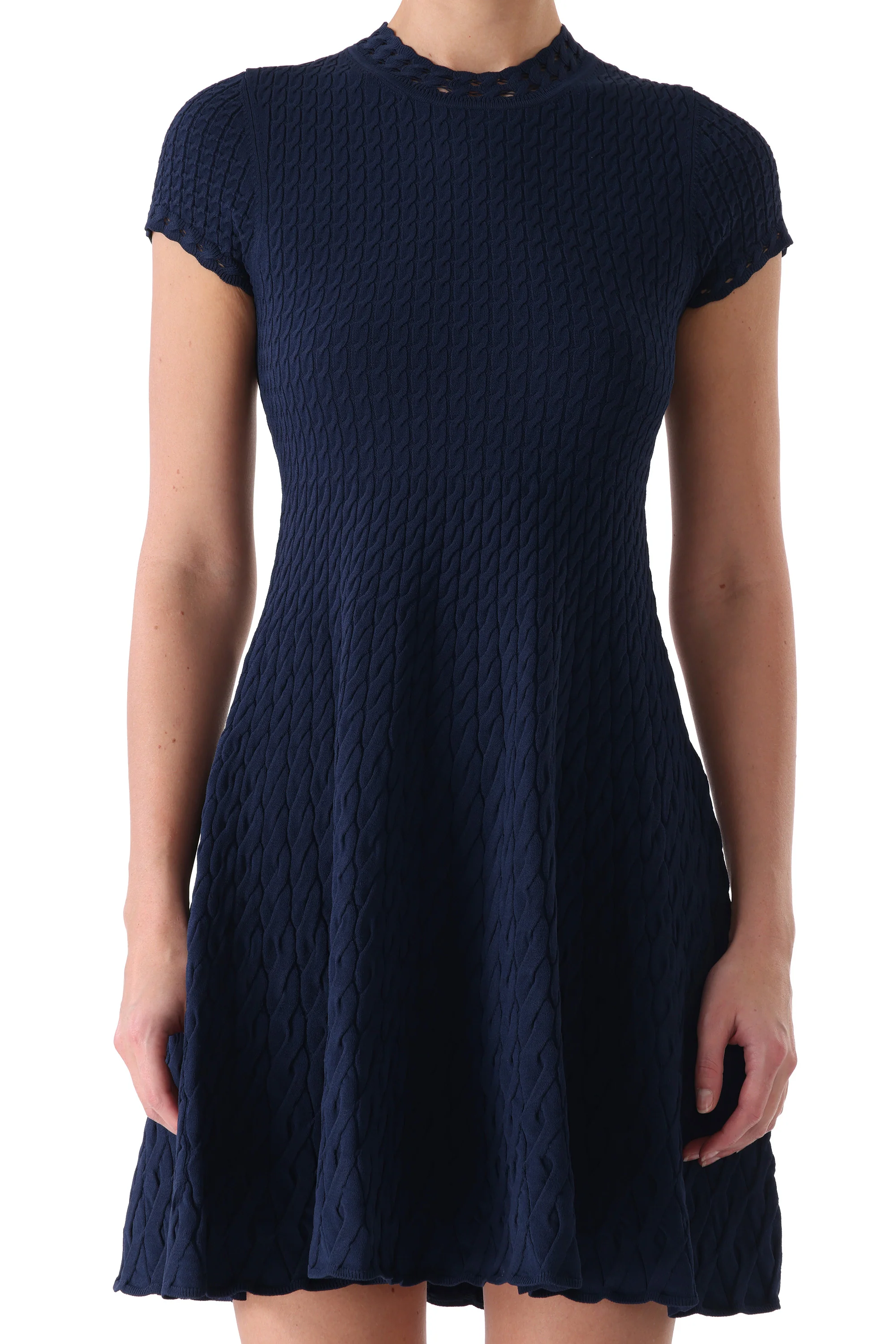 SHORT SLEEVE CABLE KNIT FIT AND FLARE DRESS - Image 2