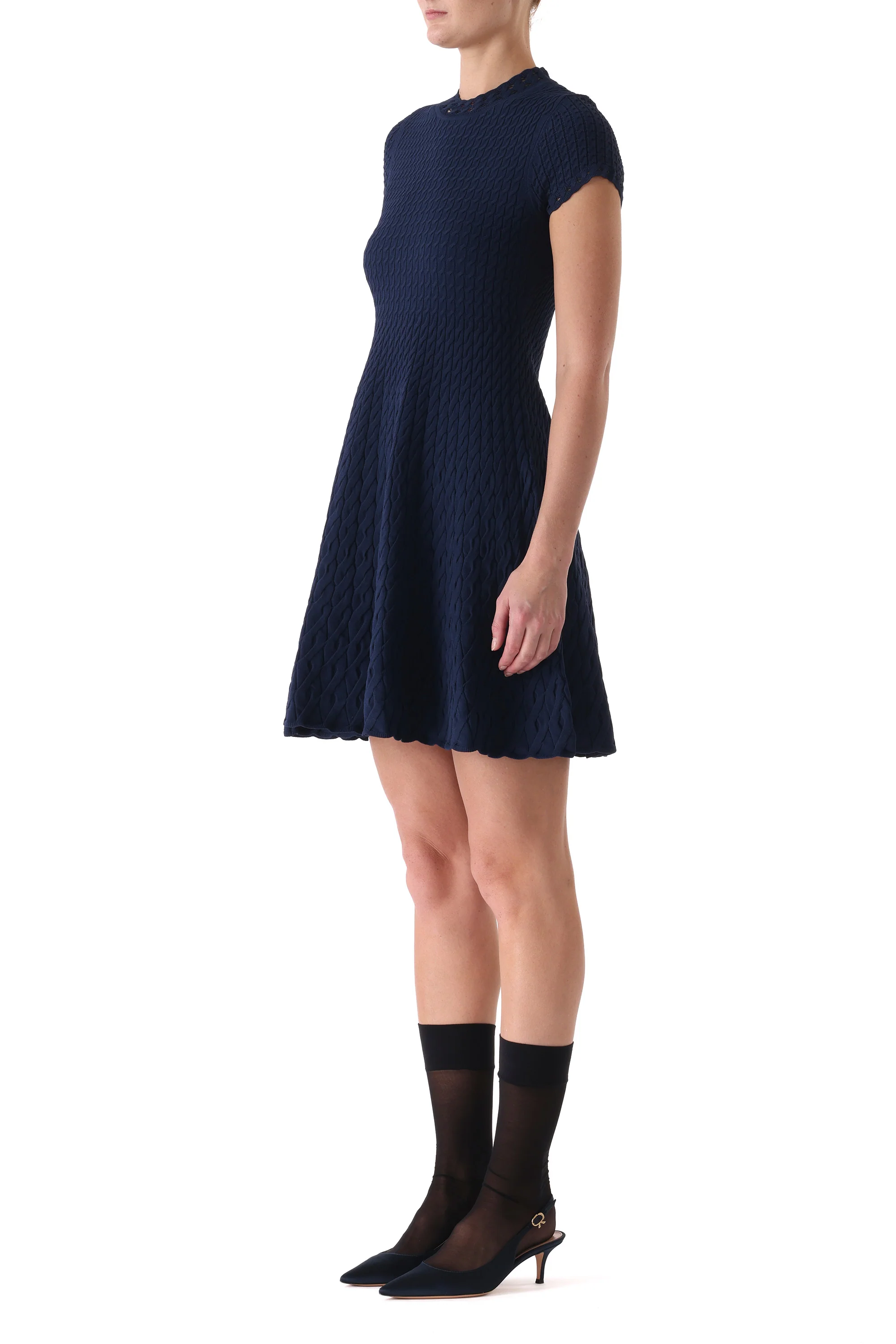 SHORT SLEEVE CABLE KNIT FIT AND FLARE DRESS - Image 3