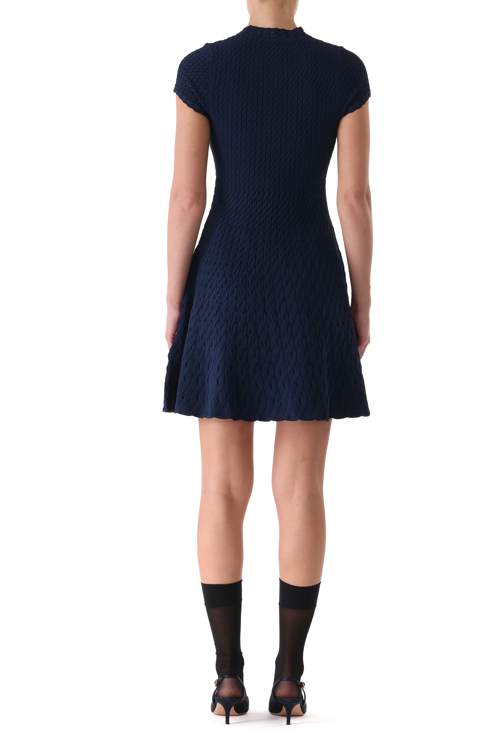 SHORT SLEEVE CABLE KNIT FIT AND FLARE DRESS - Image 4