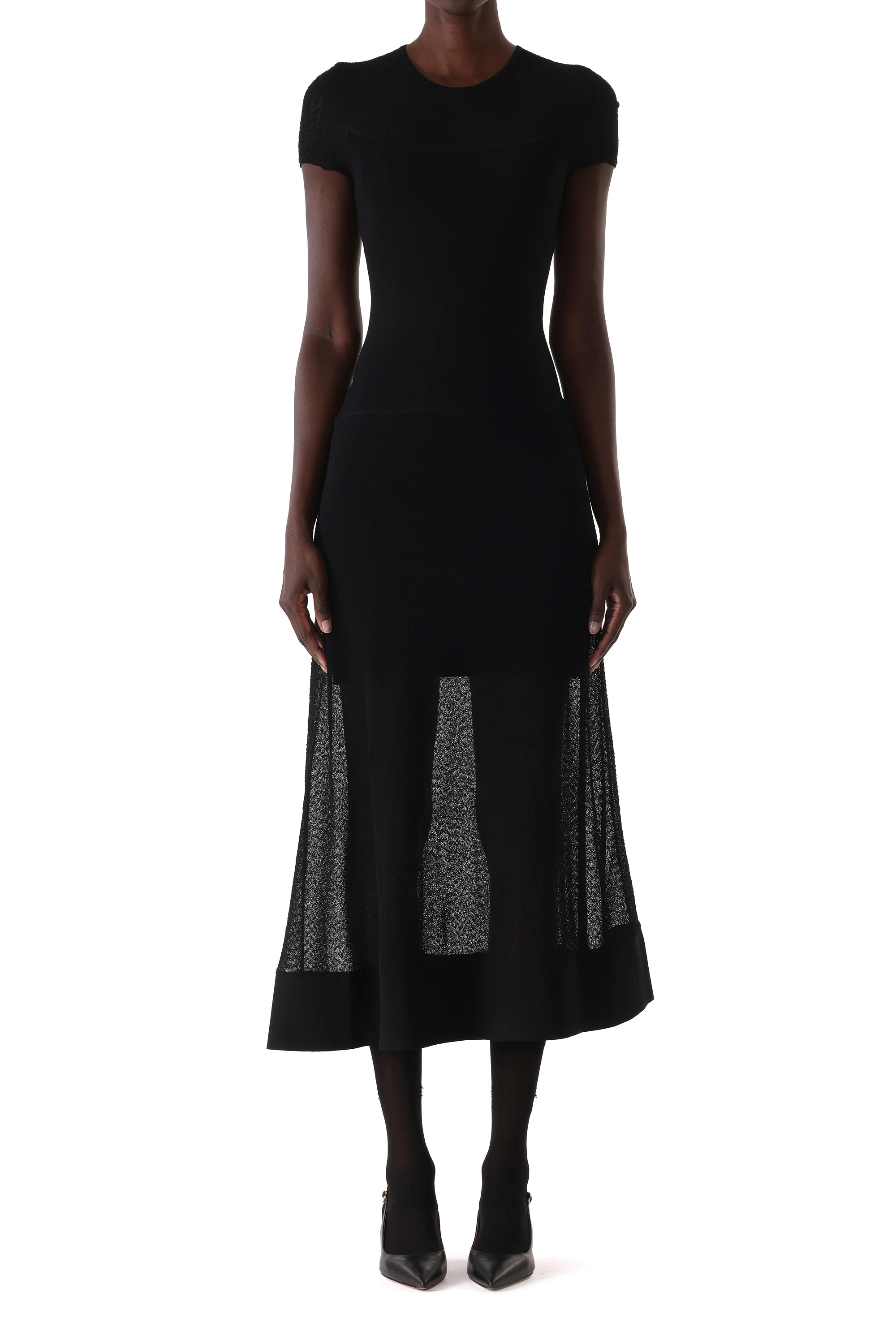 SHORT SLEEVE DROP WAIST LAYERED KNIT DRESS