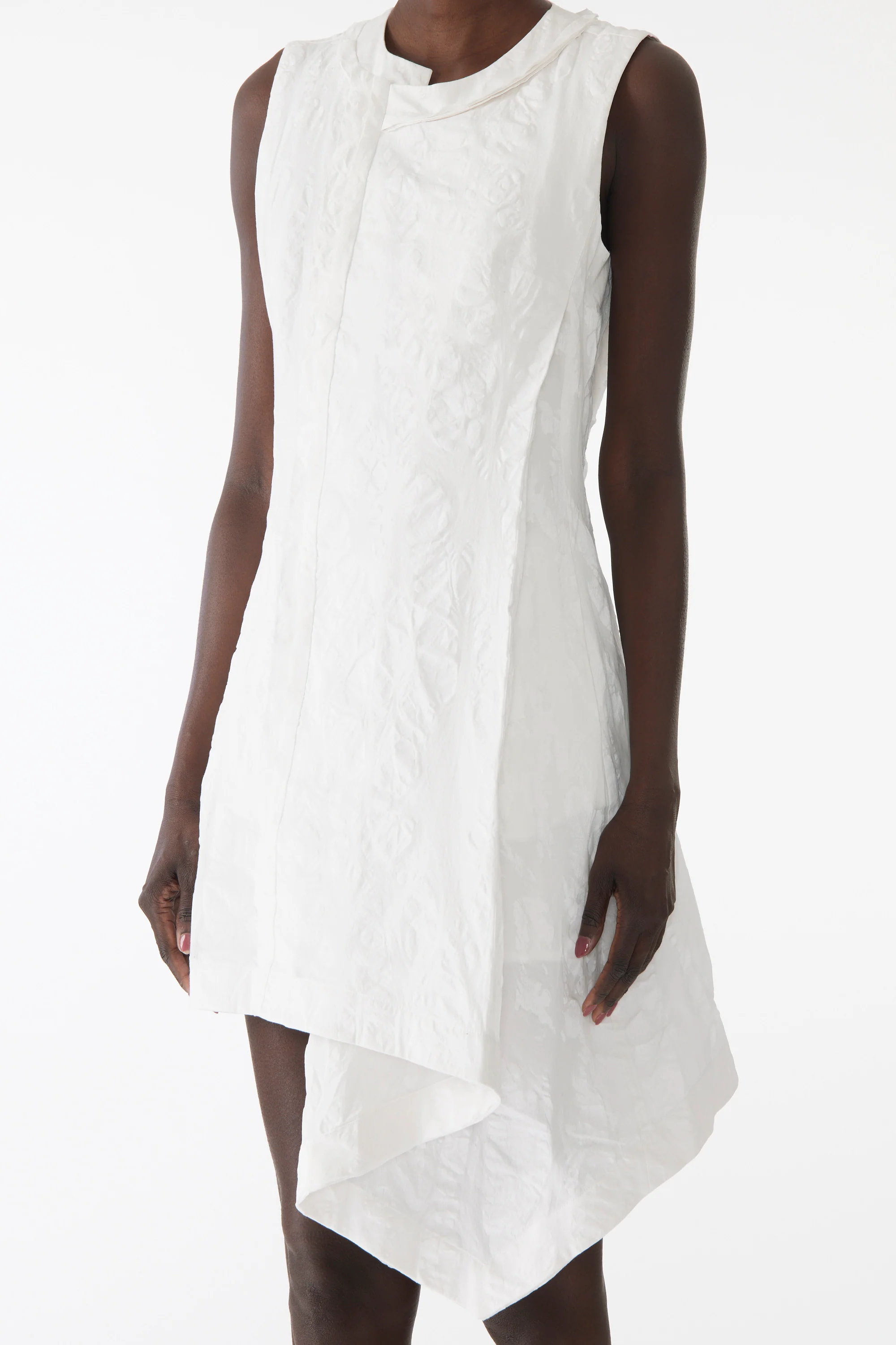 TEXTURED COTTON ASYMMETRICAL MINI DRESS - Image 4