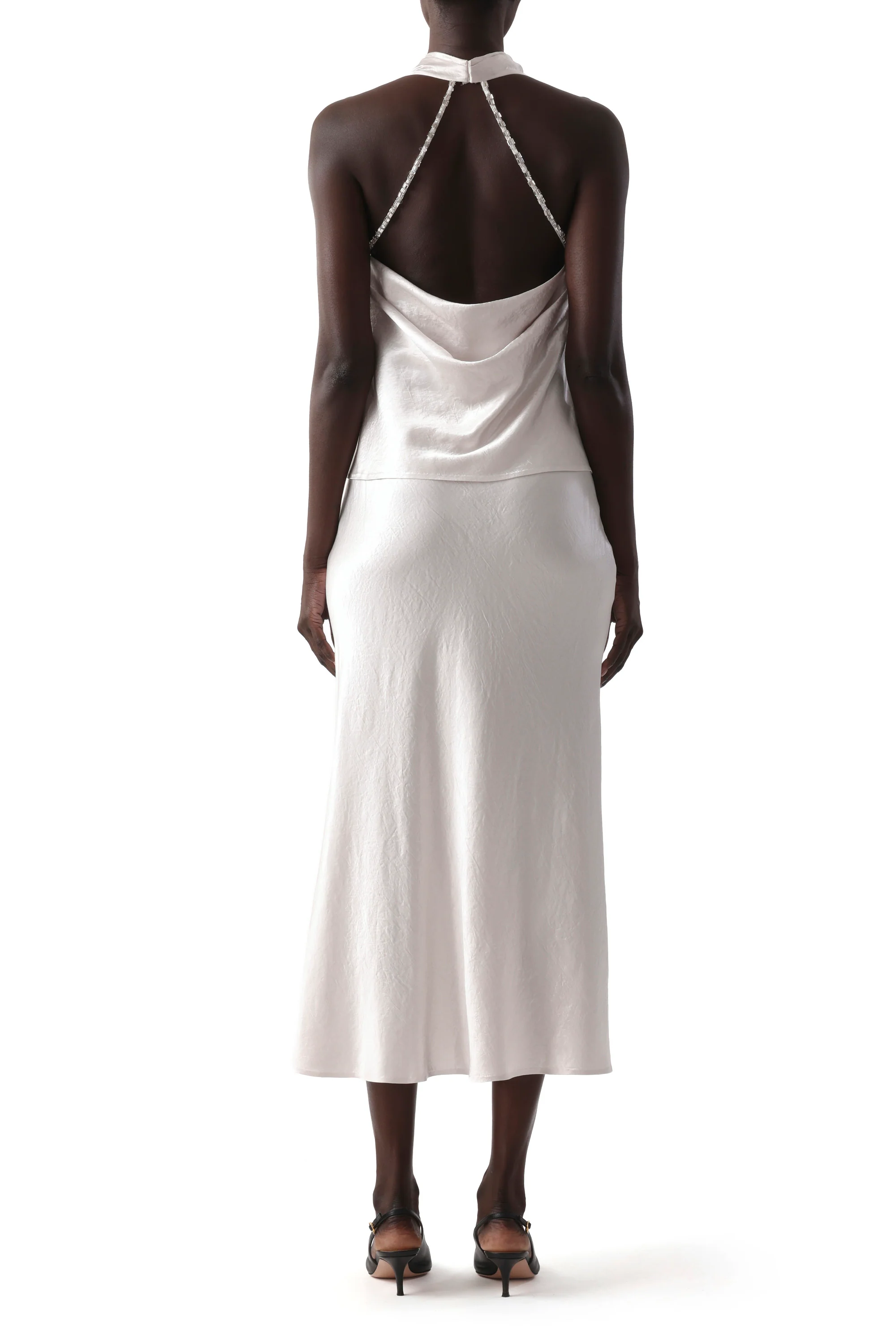 WASHED TWILL BIAS SLIP PENCIL MIDI SKIRT - Image 4